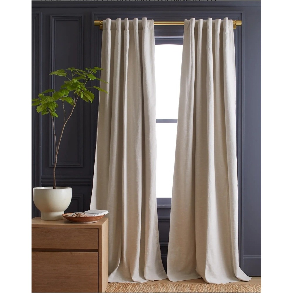 Quince Cotton Slub Room Darkening Curtain Panel 48x84 Cream Off White Back Tab